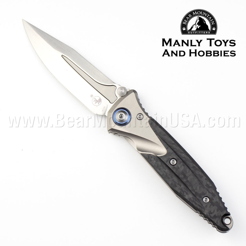 Socom Bravo™ Mini Spear Point Titanium Handle Hand Rubbed Satin Standard Blue Titanium Pivot Collar Carbon Fiber Scales 262M-4CFTI 22