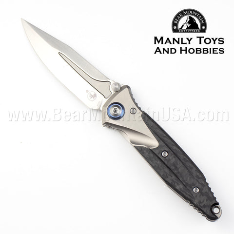 Socom Bravo Mini Spear Point Titanium Handle Hand Rubbed Satin Standard Blue Titanium Pivot Collar Carbon Fiber Scales 262M-4CFTI