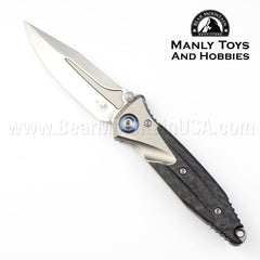 Socom Bravo™ Mini Spear Point Titanium Handle Hand Rubbed Satin Standard Blue Titanium Pivot Collar Carbon Fiber Scales 262M-4CFTI 22