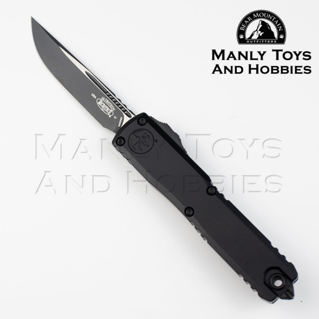 Microtech 11214-1T Ultratech Gen IV Tactical AUTO OTF Knife 3.5" Bohler M390MK Black Drop Point Blade, Black Machined Aluminum Handles, Reversible Clip