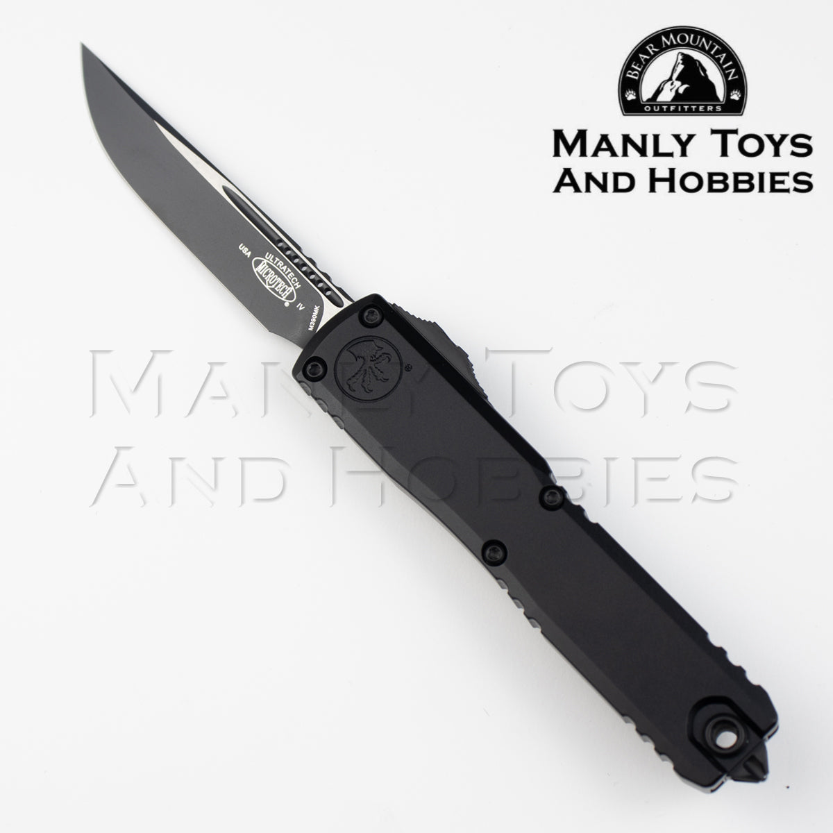 Microtech 11214-1T Ultratech Gen IV Tactical AUTO OTF Knife 3.5" Bohler M390MK Black Drop Point Blade, Black Machined Aluminum Handles, Reversible Clip
