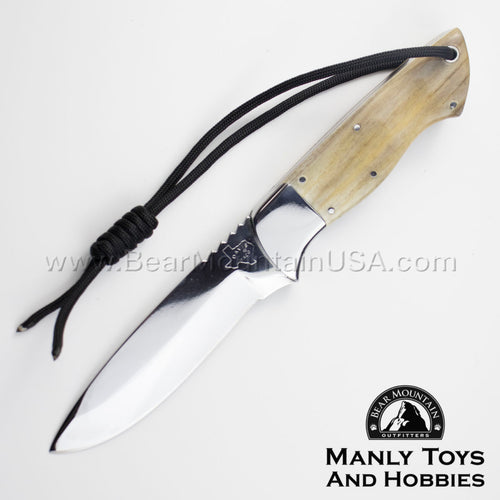Custom Davis Knives fixed blade with swordfish scale handle, mirror-polished 440HC steel
